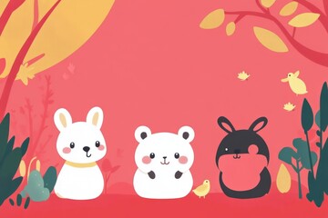 Naklejka premium simple vector background wallpaper of cute animals