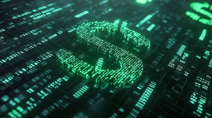 Digital Dollar Sign on Circuit Board: Modern Finance and Technology