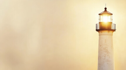 lighthouse shining brightly against warm, golden background, symbolizing guidance and safety