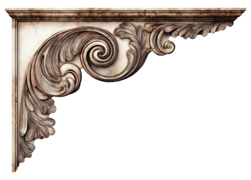 Decorative stone corner with a leaf design, isolated on a transparent background