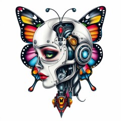 Cyberpunk Butterfly: A striking artwork depicting a cyborg woman with butterfly wings, blending the organic beauty of nature with the cold precision of technology.