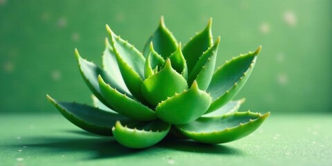Fototapeta premium Vibrant Green Succulent Plant with Sharp Spines on a Soft Green Background