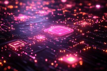 High-tech digital interface with glowing neon lines, data nodes, and moving particles pulsing in sync to rhythmic energy, futuristic technology concept