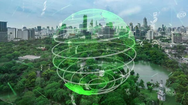 Green city technology shifting towards sustainable alteration concept by clean energy , recycling and zero waste management to reduce pollution generation and achieve ESG goals .