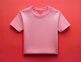 Folded Pink T-Shirt on Red Background