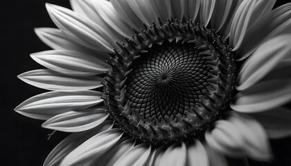 A Close Up Monochrome Image of a Sunflower Blossom