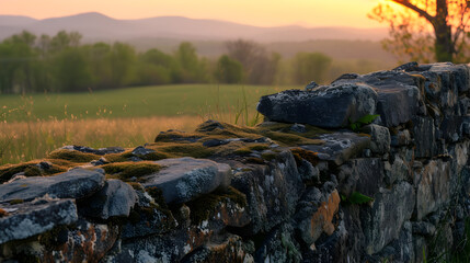 A stone wall with moss growing on it