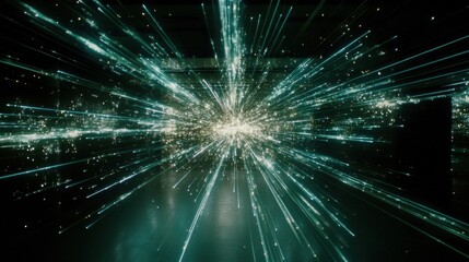 Fototapeta premium Teal And White Light Rays Burst Abstract Background