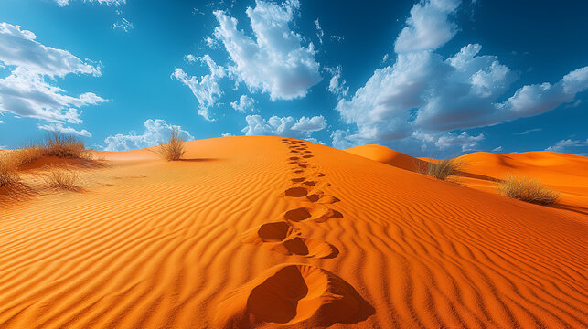 foot prints in dessert sand ai - Powered by Adobe