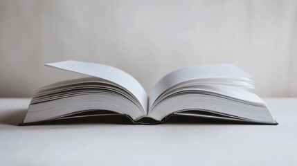 An open book with blank pages lies on a flat surface, showcasing its simple, minimalistic design and inviting creativity.