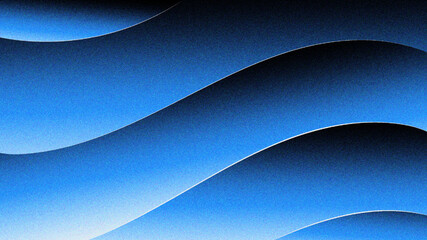 Abstract blue wavy gradient background with grain and noise texture for header poster banner backdrop design. Wavy abstract background of gradient of colors soft blue, black and white, 3D waves 