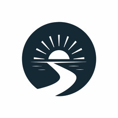 Sunrise Over River Vector Logo.