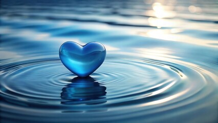 Serene Blue Heart Floating on Calm Water, Creating Concentric Ripples of Tranquility