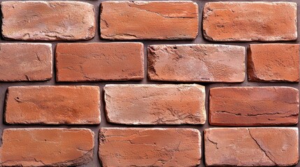 Obraz premium A close-up of rough red brick wall texture with natural weathering, showcasing the uneven surface and rich earthy tones.