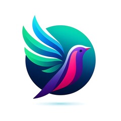 Obraz premium A Vibrant Bird In Flight, Symbolizing Freedom And Hope, Soaring Across A Teal And Navy Circular Backdrop With Gradient Colors