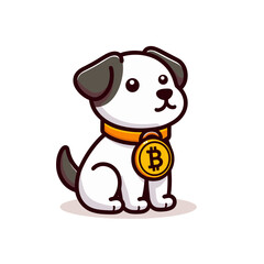 Fototapeta premium Puppy wearing bitcoin medallion collar. Vector illustration representing cryptocurrency pets, digital asset introduction and blockchain for beginners concepts.