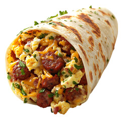 A Savory Breakfast Burrito with Eggs Sausage and Cheese Isolated on Transparent Background