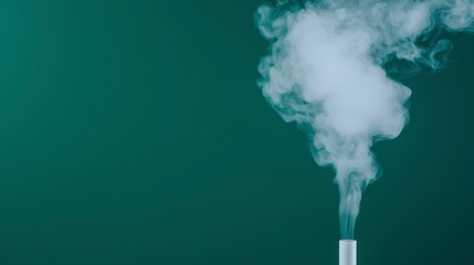 White Vapor Rising from Cylinder Against Dark Green Background