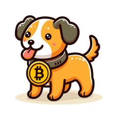 Fototapeta premium Golden retriever puppy with bitcoin medallion. Vector illustration perfect for cryptocurrency basics, blockchain introduction and digital asset concepts for beginners.