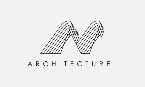 Architecture Bridge Logo Design, Creative Architecture Design Logo. Builder Architect House And Bridge, Architectural, Building House Construction Outline. Minimal Interior Logo Icon Symbol Vector