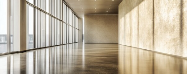 Obraz premium A spacious modern architectural interior with large windows and shiny floors
