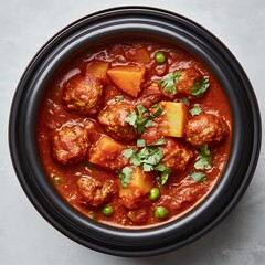 Delicious homemade meatballs potatoes and vegetables in a bowl