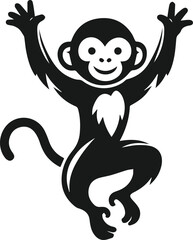 Cheerful monkey jumping with arms spread vector silhouette