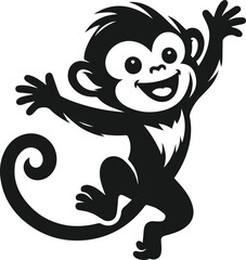 Cheerful monkey jumping with arms spread vector silhouette