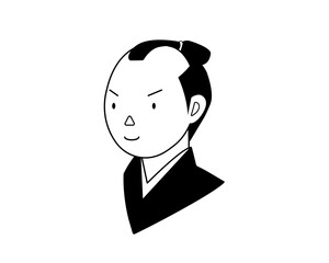 ちょんまげ頭の若い侍のシンプルな白黒イラスト