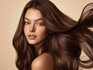 Fototapeta premium close-up shot of hair and highlights the beauty of long women hair, voluminous, and healthy hair with a focus on its texture, shine, and styling.