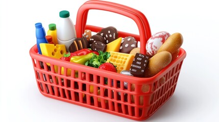Red Grocery Basket Full of Food Items