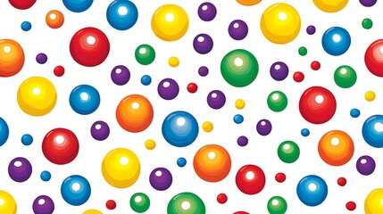 Colorful balls float on white background, creating a fun, playful design usable as a pattern or texture