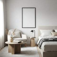 Frame mockup, ISO A paper size. Living room wall poster mockup. Interior mockup with house background. Modern interior design. 3D render