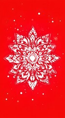 Ornate Snowflake Design on Red Background