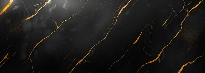 Black marble background with golden veins, an elegant and luxurious wallpaper design.