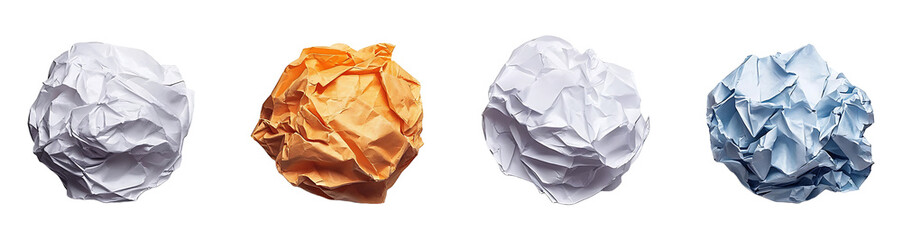 Crumpled paper balls isolated on PNG background