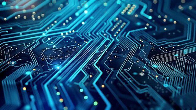 Digitale Schaltkreise mit leuchtenden blauen Leiterbahnen