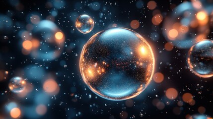 Abstract spheres in a dynamic, glowing field