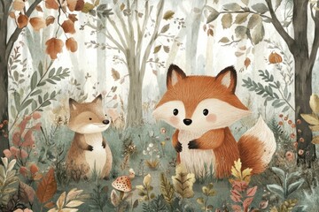 fox in the forest with tree background