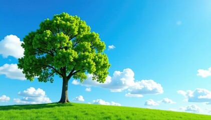 Obraz premium stunning tree against a bright blue sky with white clouds, sky, clear,
