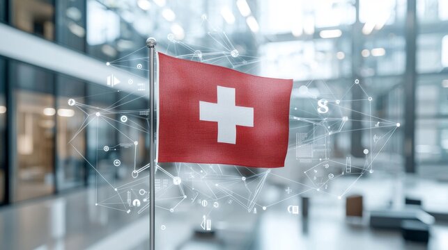 Flag of switzerland displayed in modern office space informative visual professional environment