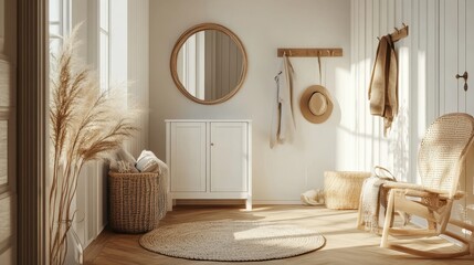 Cozy entryway with natural elements and soft lighting