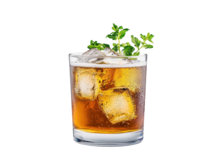 A refreshing closeup, ice, mint and crystalclear glass of coolness refreshing