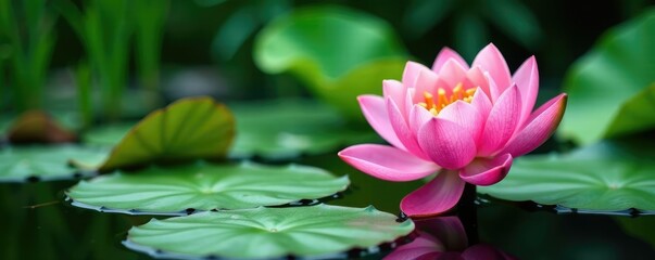 Obraz premium Water lily flowers with pink and green hues in a water garden, pink flower, aquatic plant