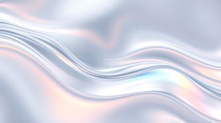 A reflective liquid metal background with smooth, flowing waves in silver, chrome, and iridescent hues. Futuristic and elegant, Created with generative AI.