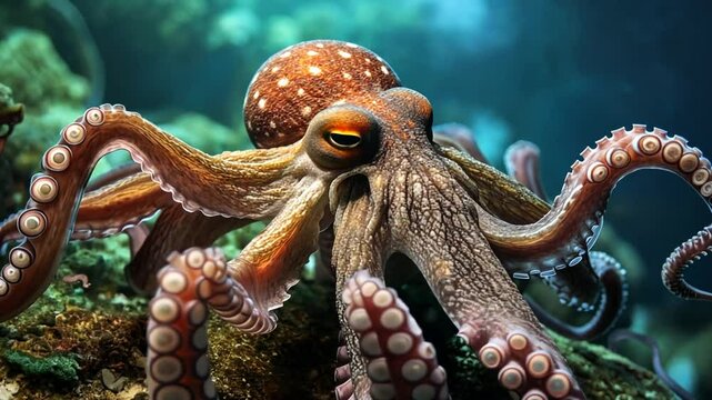 Majest&auml;tischer Oktopus schwimmt elegant im tiefen Ozean