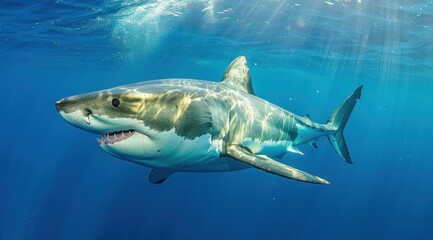 Naklejka premium Great White Shark Underwater