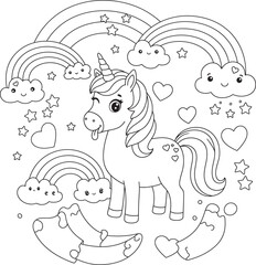 Unicorn & Rainbow Coloring Page 