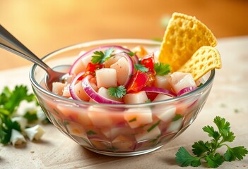 Delicious Ceviche dish with fresh ingredients and garnishes