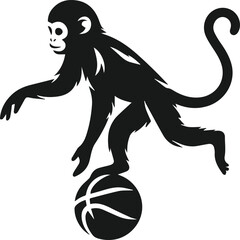 Monkey balancing on a ball vector silhouette
